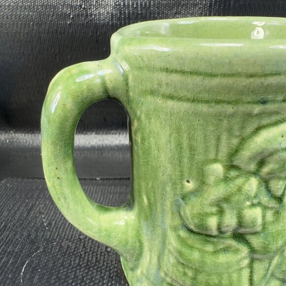 Vintage 1920s McCoy Green Buccaneer Stoneware Mug Cup Heavy Green Glaze Mug Cup - Picture 4 of 13
